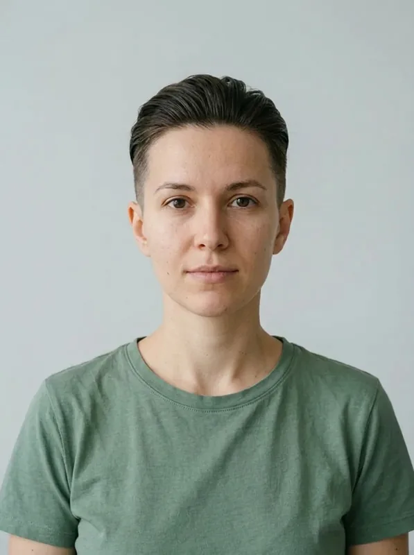 Slicked-Back Undercut preview on the same fictional woman in a green shirt